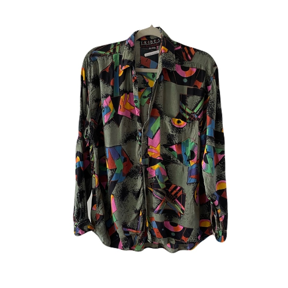 90’s Retro Tribes Abstract Button-Up Shirt